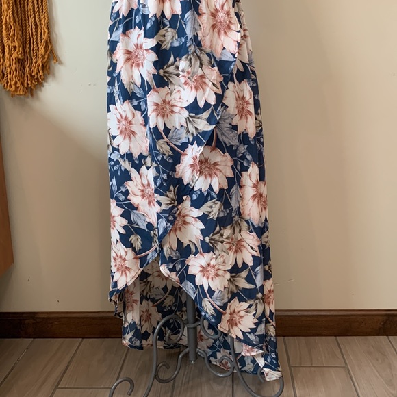Pink Blush Blue Floral Off Shoulder Smocked Wrap Maternity Dress, postpartum too - Picture 4 of 9